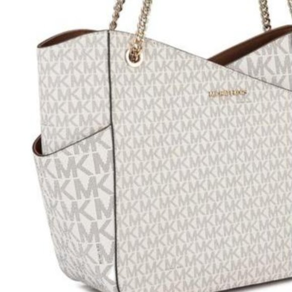 NWT Michael Kors Large Jet Set Travel Tote Handbag Signature Vanilla Gold MINT - Picture 13 of 16